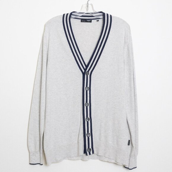 Horst Italian Cotton Cardigan Sweater Gray Navy Trim Mens Medium NEW - Picture 2 of 12